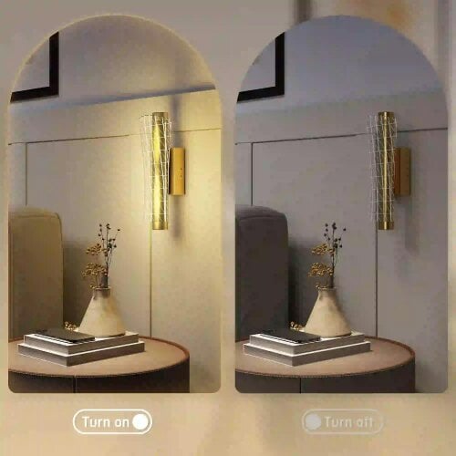 Bobobiy Led Wall Lamp 2 Pack, 9W Modern Indoor Geometric Mesh Wall Light, Colour Temperature Adjustable 3000K/4000K/6500K, Stairs, Gold Tone
