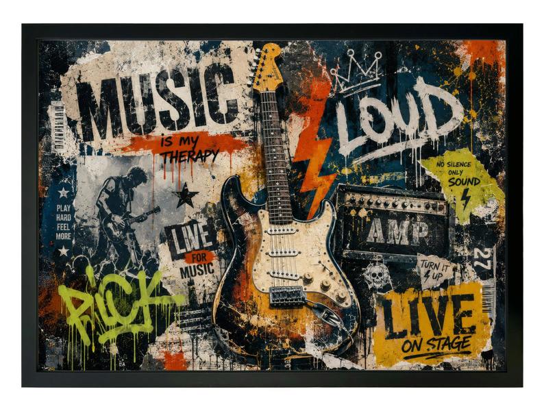 Exceptional Art The Guitar Strat Graffiti - Slim Black Frame