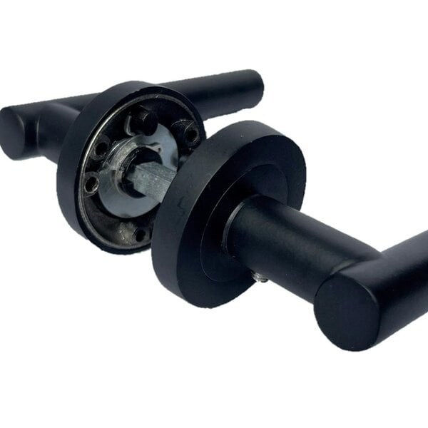 EDH Door Hardware Matt Black T Bar Door Handles on Round Rose – Straight Lever Handle 6 Pairs