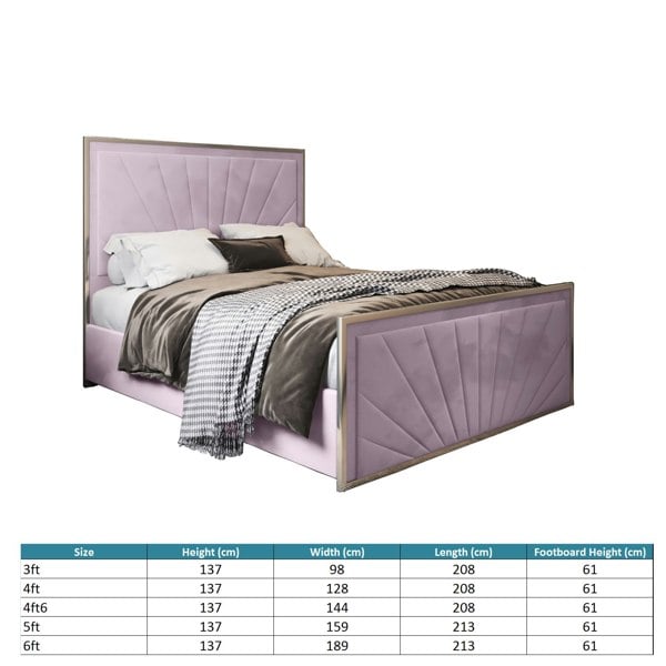Casa Magna Roxy Upholstered Soft Velvet Metal Bed Frame - Pink