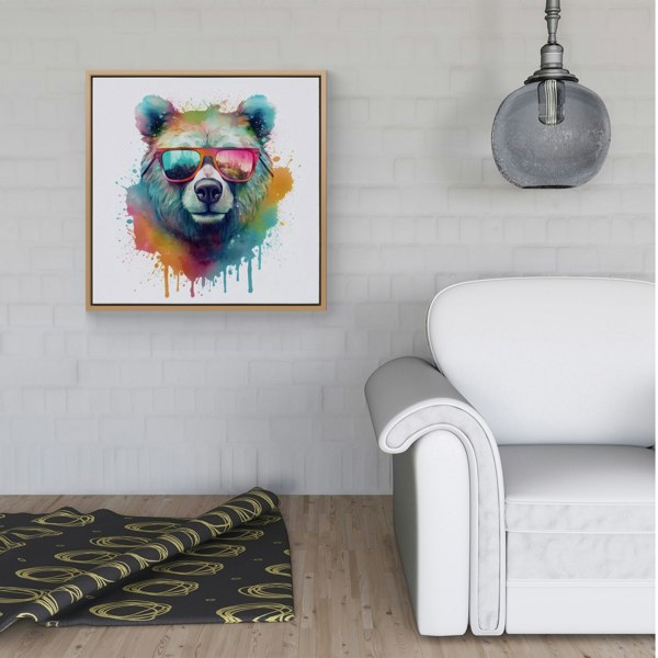 Warren Reed Splash Art Colourful Bear In Glasses Framed Canvas