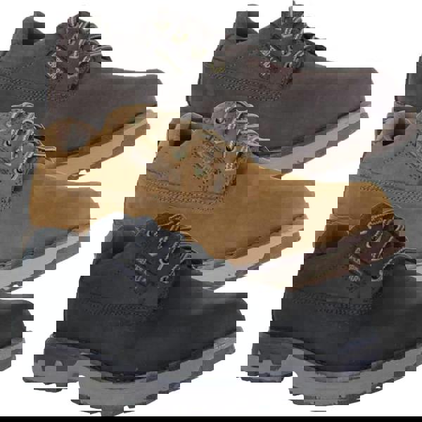 Caterpillar Pursue Low Mens Casual Lace Up Leather Trainer Shoes, featuring black, brown, and dark grey options with durable leather uppers and cushioned soles for comfort and style.