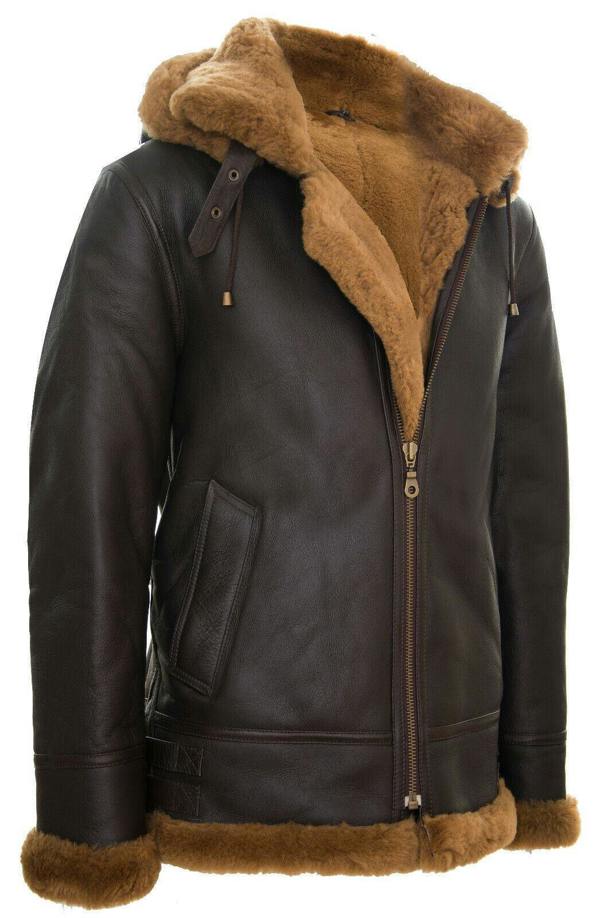 Infinity Leather Mens Hooded Sheepskin Leather B3 Flying Jacket-Columbus