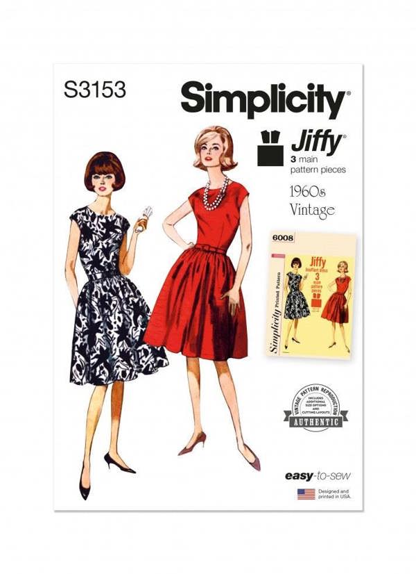 Simplicity Sewing Pattern 3153, Dresses, Vintage Style for Women, U5 (16-18-20-22-24) - Easy