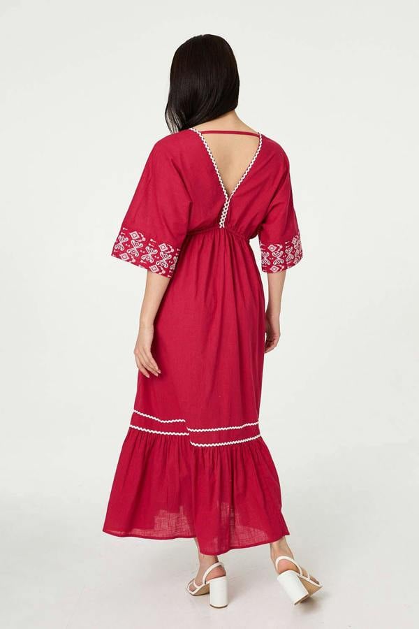 Pink | Embroidered Trim Empire Maxi Dress