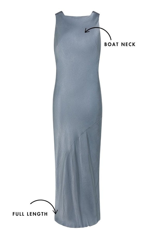 Rewritten London Paris Dress in Pale Blue Satin