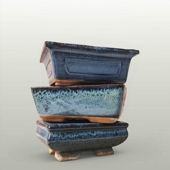 Yorkshire Bonsai CLEARANCE 15cm Glazed Bonsai Pot | Rectangle | 15cm x 10cm x 6cm | Blue