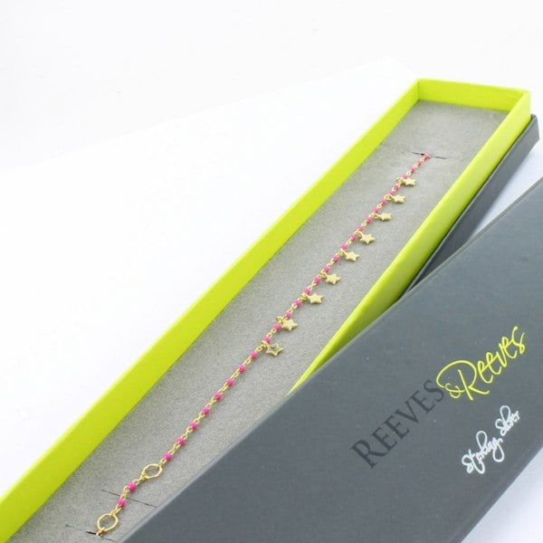 Sterling Silver and Pink Enamel Starry Bracelet - Reeves & Reeves