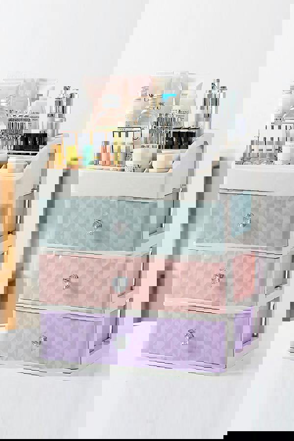 Living and Home 4 Tier Cosmetic Storage Makeup Organizer Box for Dresser Bathroom Bedroom