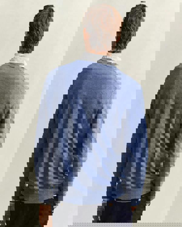 GANT Mens Classic Cotton V-Neck Jumper - 906 Denim Blue Melange