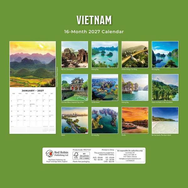 Asia Vietnam Calendar 2027, Wall Calendars, Month To View, Travel, Gift
