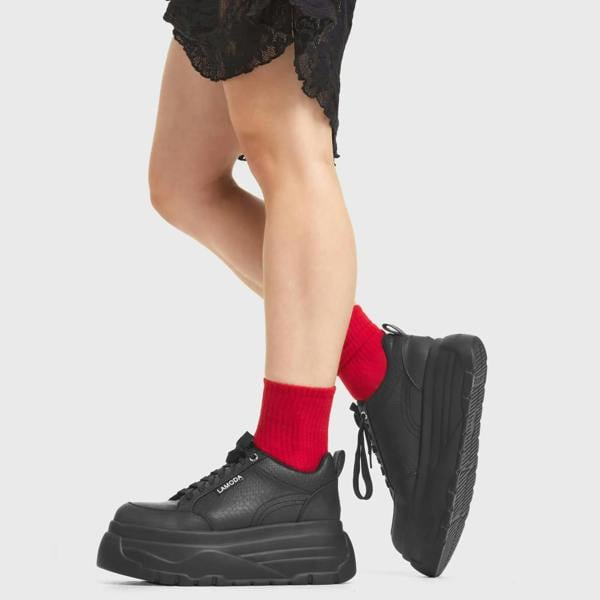 Lamoda Witness Black PU Platform Block Heel Knee High Fashion Boots Trendy
