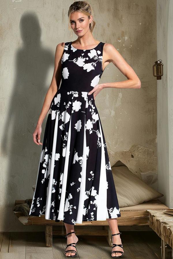 HotSquash Box Pleat Midi Dress with Contrast Skirt