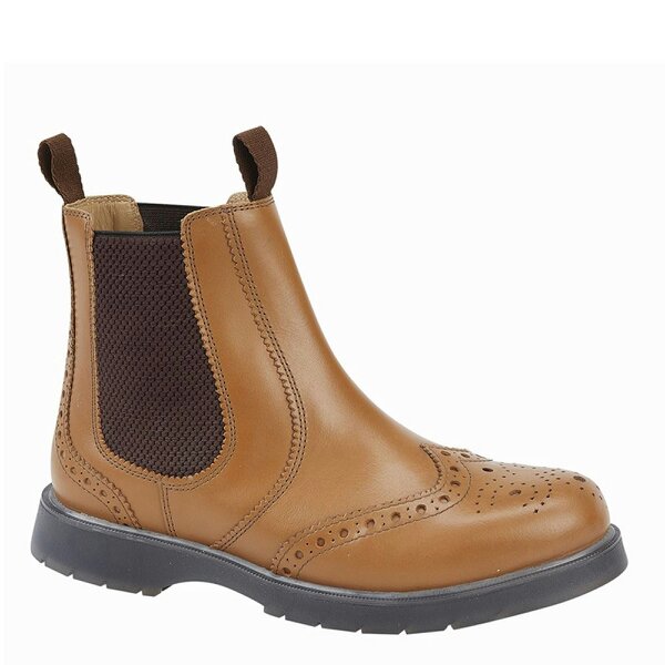 Grafters M 281 Brogue Capped Twin Gusset Chelsea Boots - Tan Buff