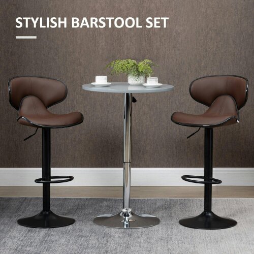 Wyld Haus Mifaro Set Of 2 Brown Adjustable Swivel Bar Stools With Steel Frame And Footrest