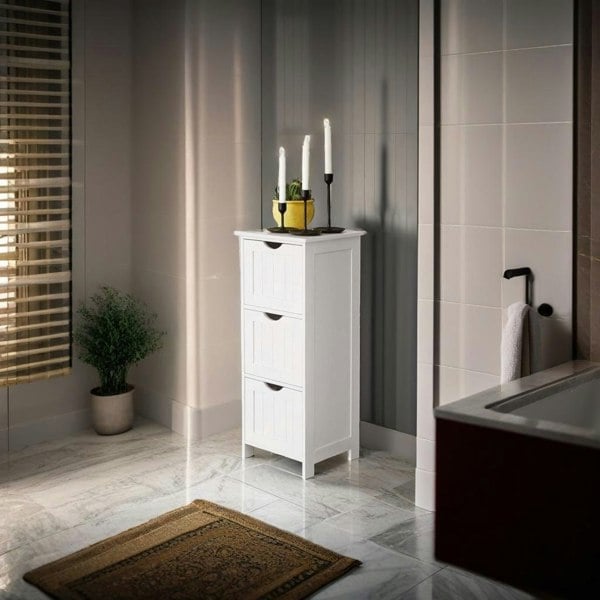 Modcraft 3-Drawer Floor Cabinet – Compact White Storage Unit for Bathroom and Bedroom