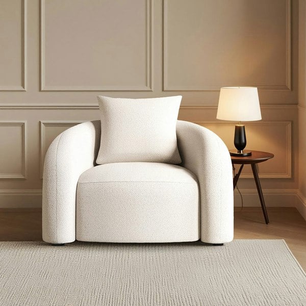 Weilai Concept Sadiq Armchair With Cushion, White Boucle