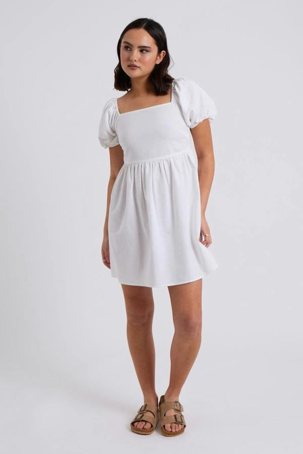 Urban Bliss Linen Blend Lace Up Mini Smock Dress