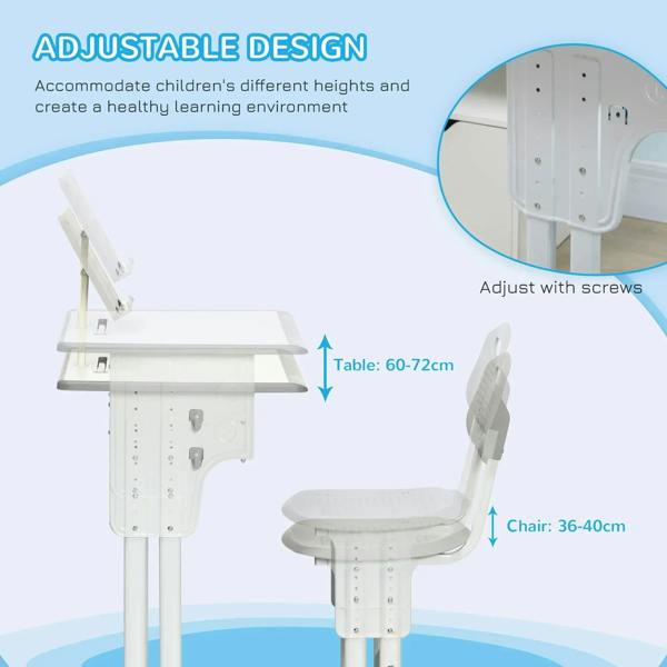 Kids adjustable desk and chair set with height-adjustable grey tabletop and chair