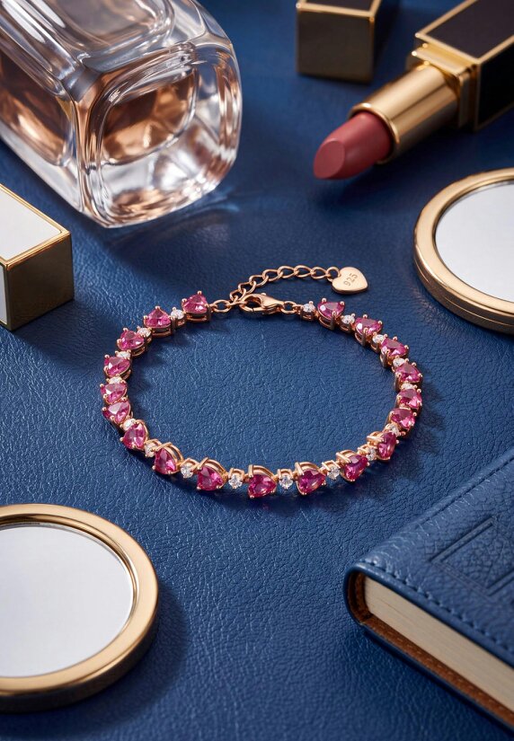 Latelita Asscher Cut Heart Tennis Bracelet Ruby Gold