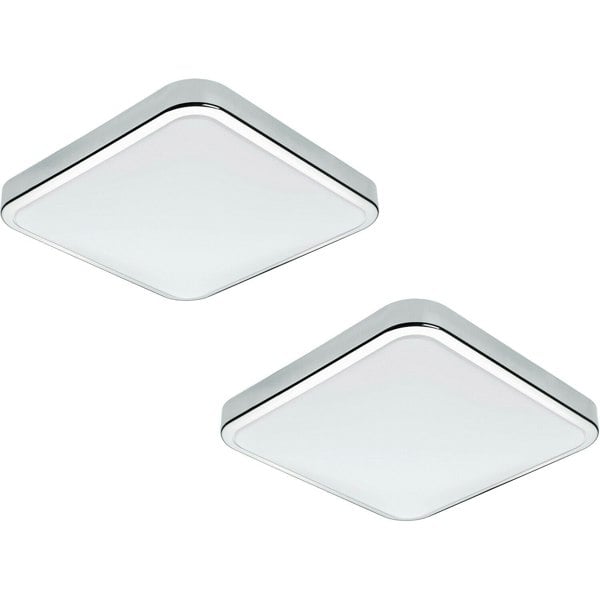 2 PACK Wall Flush Ceiling Light IP44 Bathroom Chrome Shade White Plastic LED 16W Loops