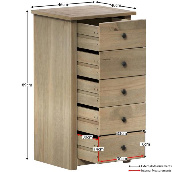 Vida Designs Panama 5 Drawer Narrow Chest