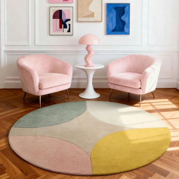 Ted Baker Wool Rug, Beige Multicolour, cotton backing, geometric design, hard-wearing rug, hand-woven rug.