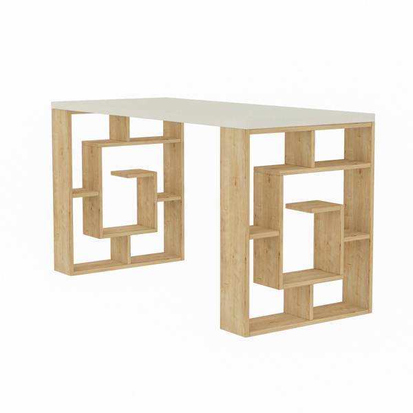 Decortie Labirent Modern Desk with Bookshelf Legs White Anthracite Grey 137cm