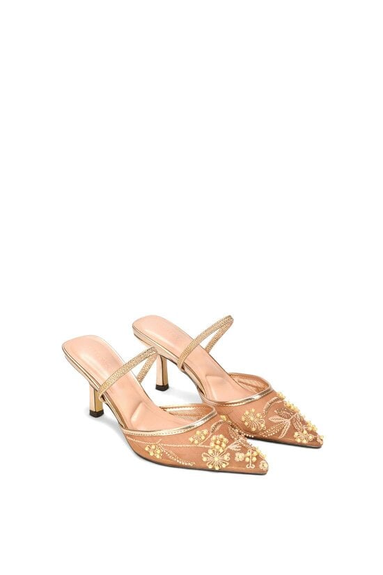 XY LONDON Embroidered Slingback Mesh Court Shoes