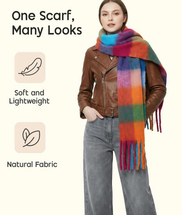 VIA MONTEN Women’s Faux Mohair Scarf, Oversized Winter Scarf Wrap with Fringe, Soft Fluffy Long Shawl for Cold Weather Styling
