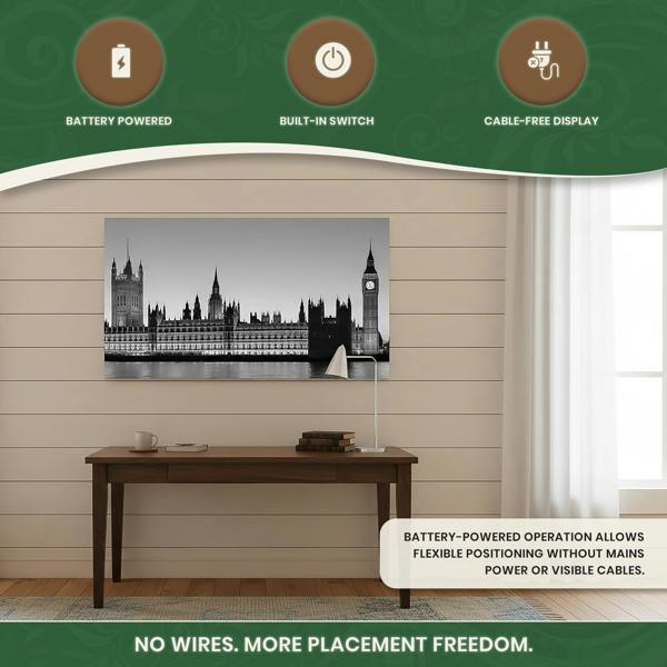 Big Ben LED Canvas Wall Art – London Parliament Print with 15 Lights, Stretched Wooden Frame, 100 × 60 cm