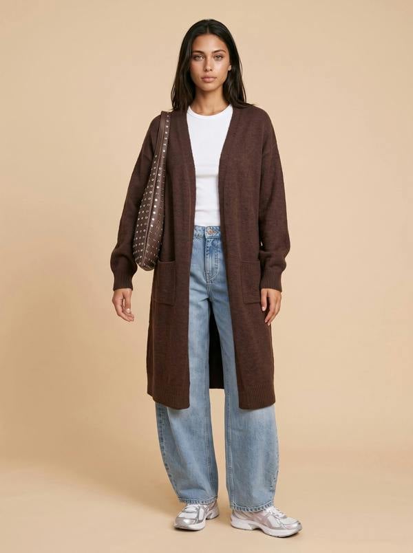 Urban Bliss Longline Patch Pocket Cardigan Chocolate