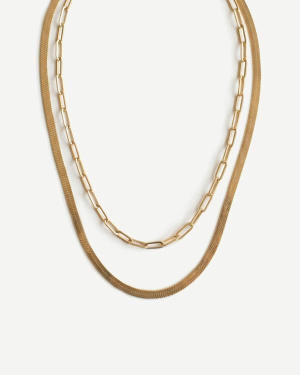 Elk & Bloom Double Chain Set - Herringbone & Paperclip Choker 14K Gold