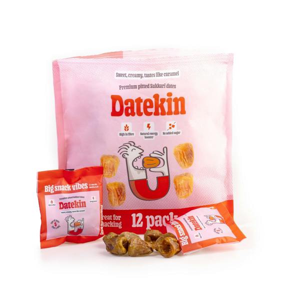 Datekin Sukkari Dates Family Bag (12 x 30g Packs) – Premium Soft Golden Dates | Healthy on-the-go Snacks | 100% Natural Superfood