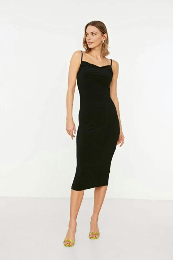WOVCOR Cowl Neck Stretch Knit Midi Dress