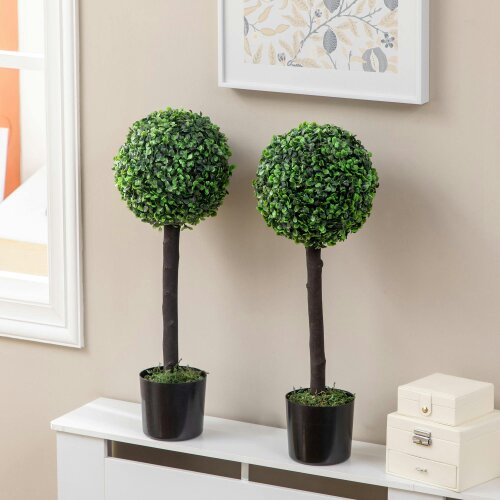 Wyld Haus Rimmo Set Of 2 Artificial Boxwood Ball Trees Suitable For Indoor Or Outdoor Settings