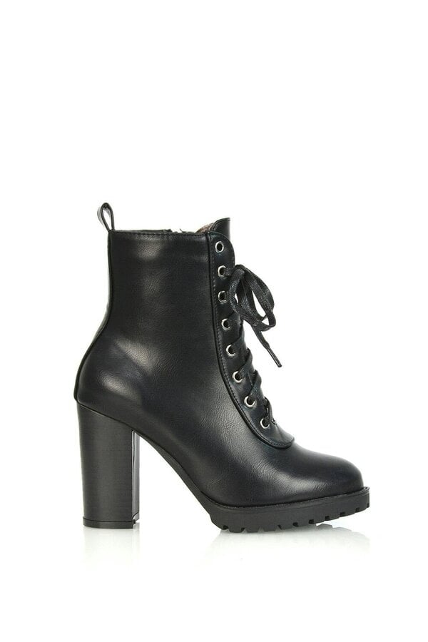 XY LONDON Lace up High Block Heel Zip-up Biker Ankle Boots