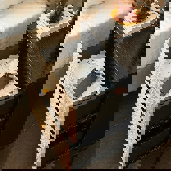 Tsaatan Wood Bedside Table, Rattan, Black-Weilai Concept-Weilai Concept