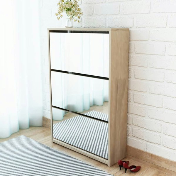Berkfield Shoe Cabinet 3-Layer Mirror Oak 63x17x102.5 cm