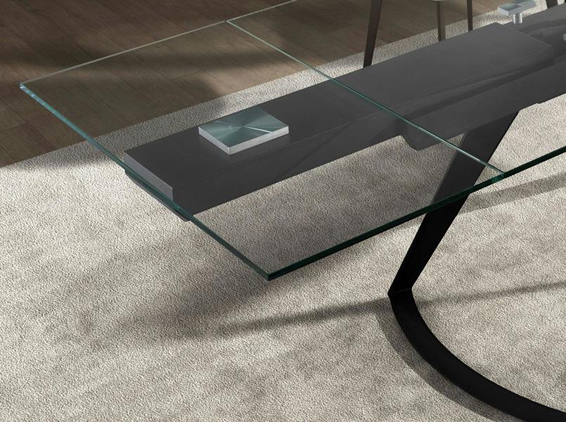 Angel Cerdá Rectangular extendable dining table in tempered glass and black steel 1150