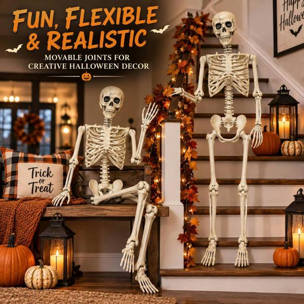Halloween Life Size Poseable Skeleton Prop 165cm - Realistic Human Skeleton Decoration image 2