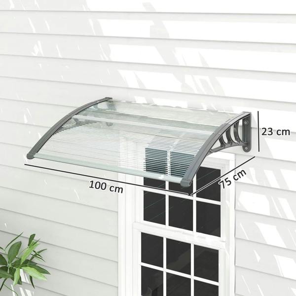 Clear arched door awning canopy with metal side brackets and ridged transparent panel