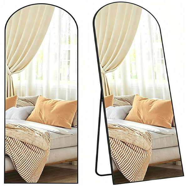 Gr8 Home 165x60cm Arched Full Length Mirror Black Aluminium Frame Floor Standing
