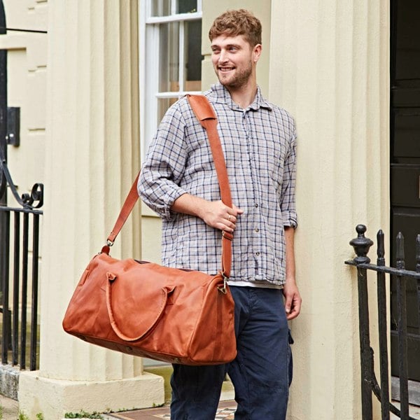 Paper High Brown Leather Duffle Style Gym Bag