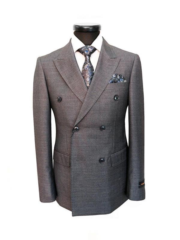 Men’s Grey Double-Breasted Wool Blend Suit