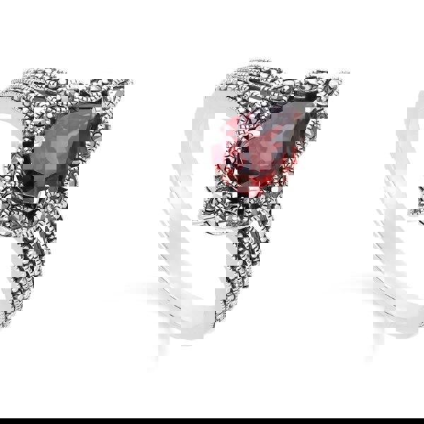 Gemondo Art Deco Style Pear Garnet & Marcasite Ring in Sterling Silver