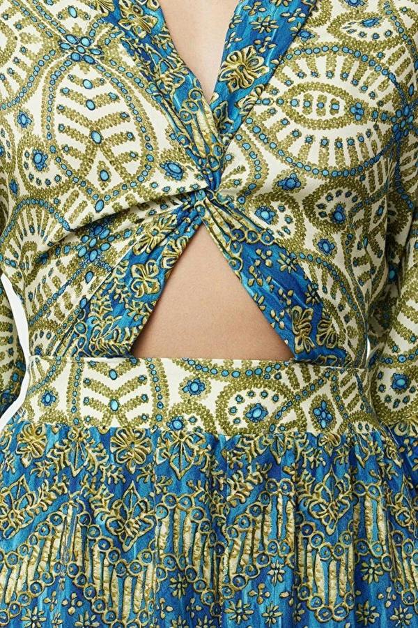 WOVCOR Ethnic Patterned Woven Cut Out Detail Beach Mini Playsuit