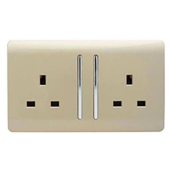Trendi Switch 2 Gang Long Switched Plug Socket in Champagne Gold
