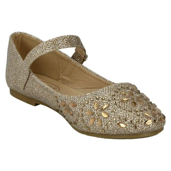 Spot On Girls Spot On Hook & Loop Bar Strap Diamante Ballerinas H2484