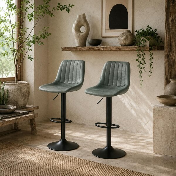 Wyld Haus Reli Fabric Green Retro Tub Style Bar Stools Set Of 2 With Padded Seats